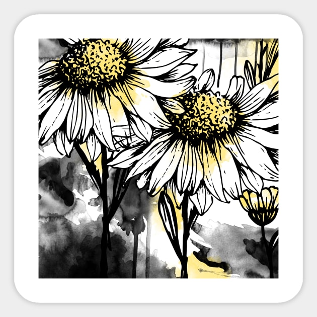 Flowers ink and watercolour illustration Sticker by mahinaz